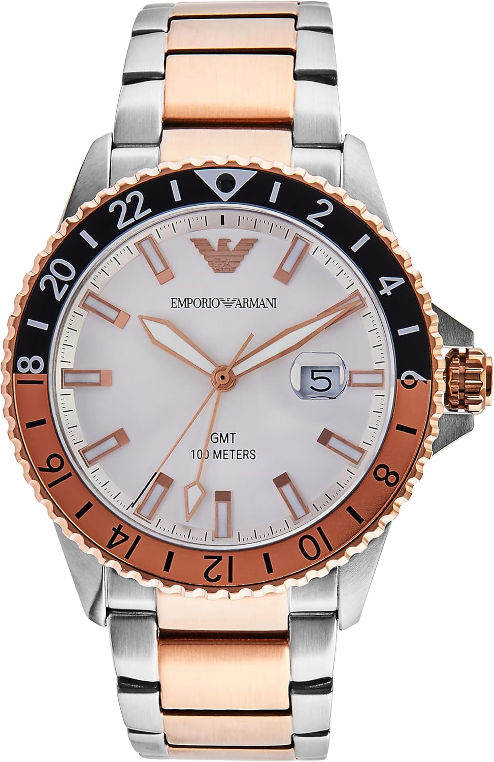 Emporio Armani GMT Quartz White Dial Two-Tone Men s Watch AR11591