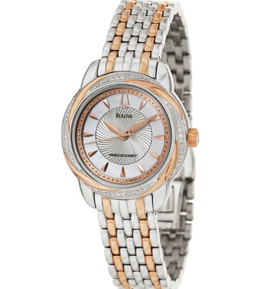 Bulova Precisionist Women's Quartz Diamond Accent Silver Gold Watch 30mm 98R153