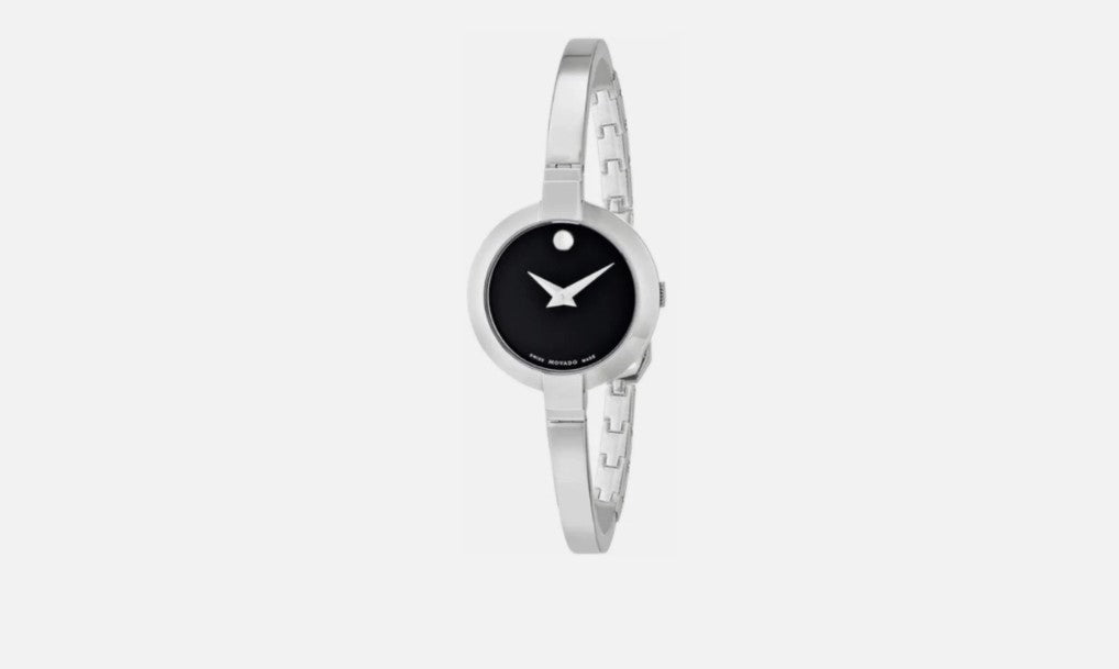 Movado Bela Women’s Black Dial Stainless Steel Bangle Watch 0606595