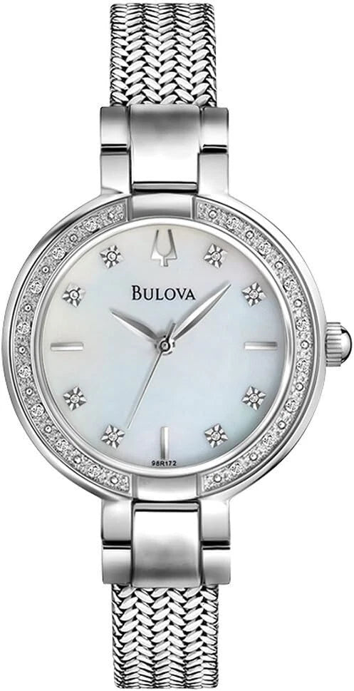 Bulova Aracena Diamond Bezel Mother of Pearl Stainless Steel Ladies Watch 96R177