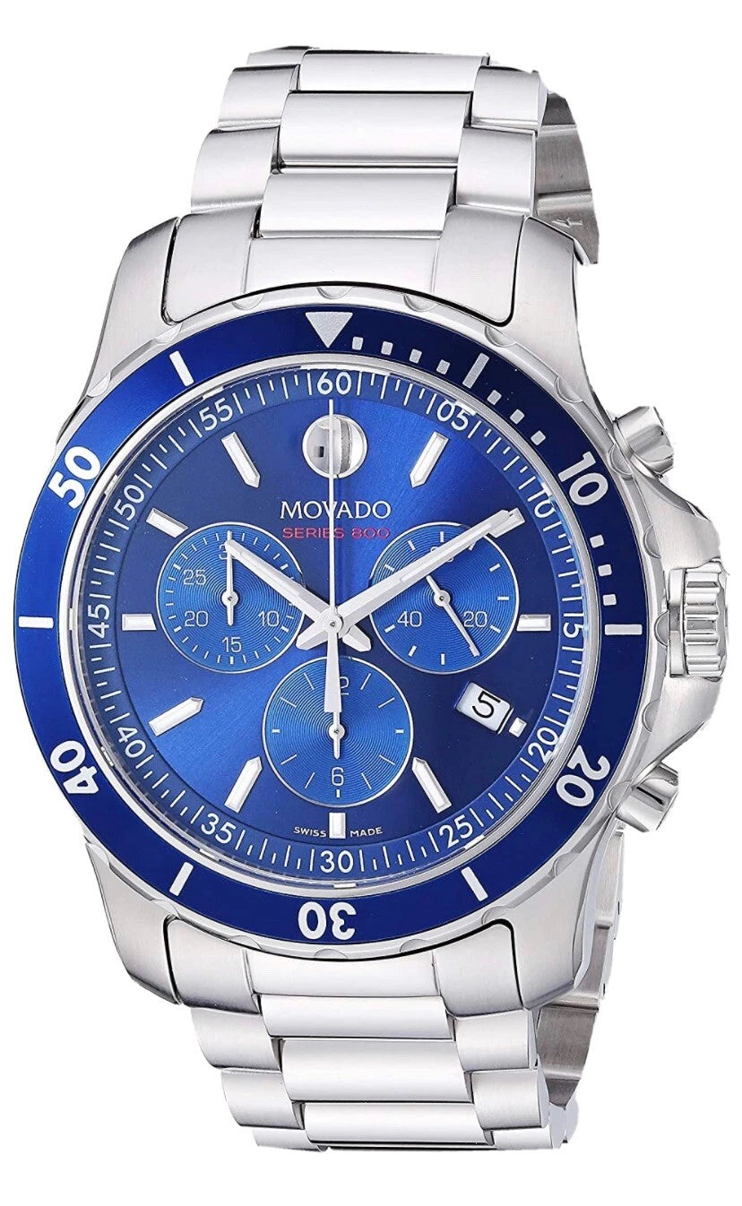 Movado Series 800 2600141 Blue Face Wrist Watch for Men Stainless Steel