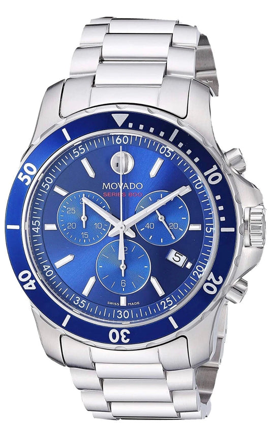 Movado Series 800 2600141 Blue Face Wrist Watch for Men Stainless Steel