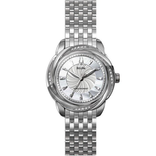 Bulova Precisionist 96R153 Women's Round Mother Pearl Diamond Analog Watch