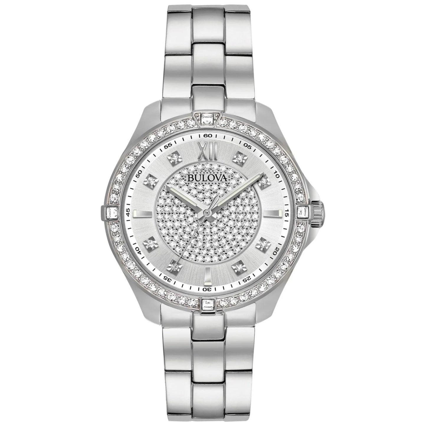 Bulova Ladies' Crystal Stainless Steel 2-Hand Quartz Watch Pave Dial 96L236