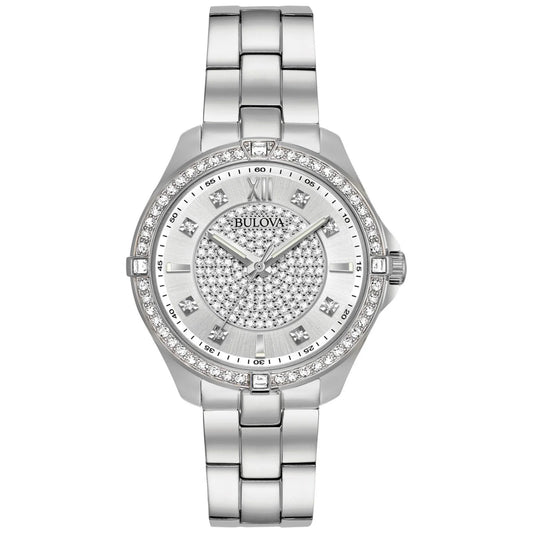 Bulova Ladies' Crystal Stainless Steel 2-Hand Quartz Watch Pave Dial 96L236