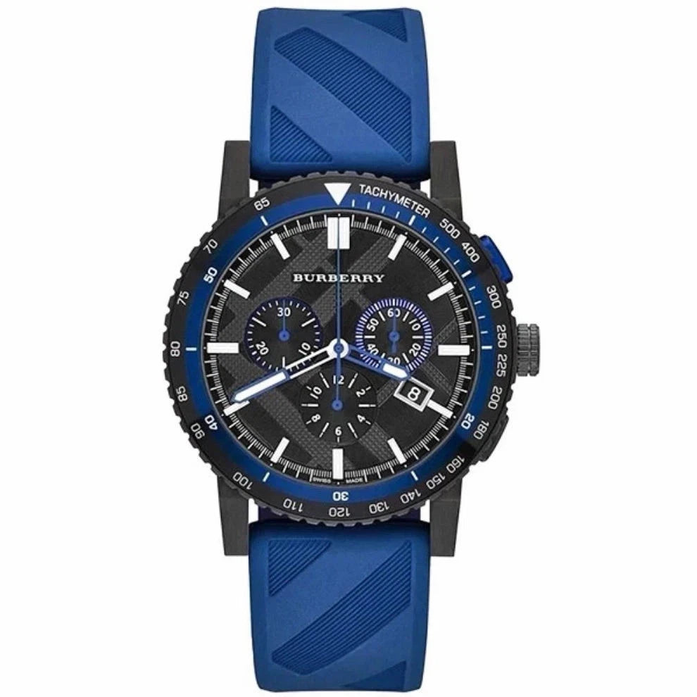Burberry BU9807 42mm The City Blue Navy Chrono Rubber Swiss Quartz Mens Watch