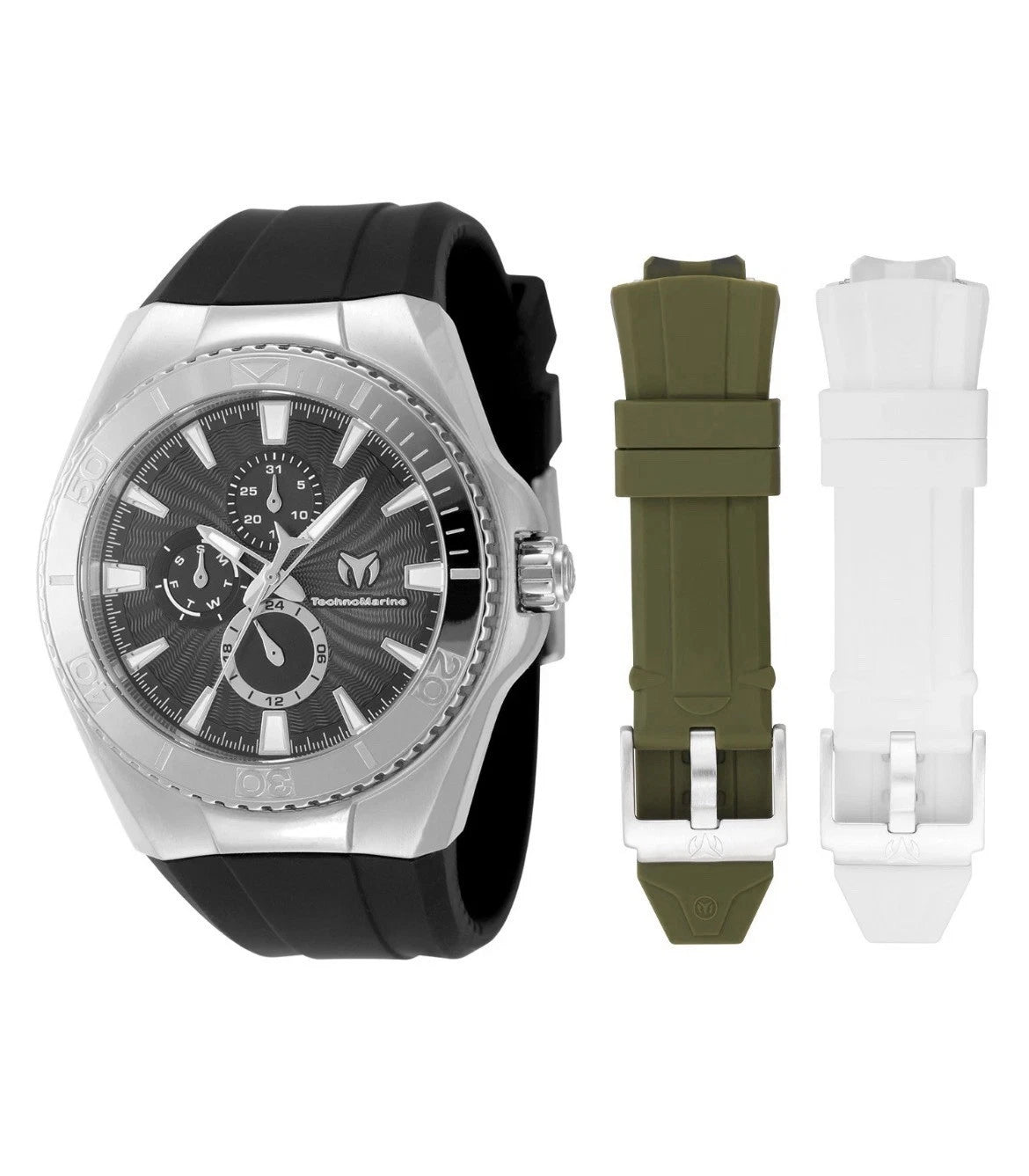 TechnoMarine Unisex TM-124017 Cruise Original 45mm Silver Black Dial w 3 Straps