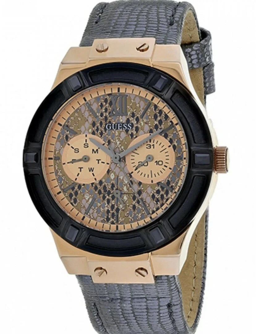 Guess Genuine Leather Strap Rose Gold Tone Women's Watch W0289L4